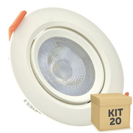 Kit 20 Spot LED SMD 5W Redondo Branco Frio