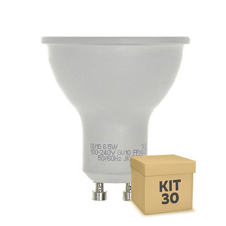 Kit 30 Lâmpada LED Dicroica 6,5w GU10 Branco Frio | Inmetro