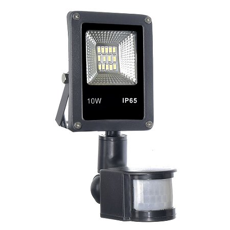 Refletor Holofote Micro LED SMD Sensor de Presença 10W Branco Frio