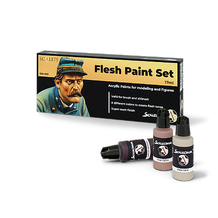 Conjunto Tintas Acrílicas Scalecolor - FLESH (Tons de pele) - Scale75 (Box x8 17ml)