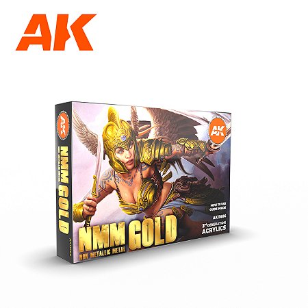 Conjunto Tintas Acrílicas NMM (Non Metallic Metal) GOLD - AK Interactive (Box x6 17ml)