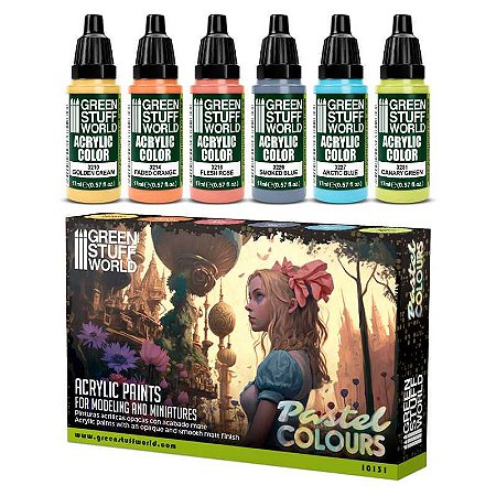 Conjunto Tintas Acrílicas PASTEL COLORS - Green Stuff World (Box x6 17ml)