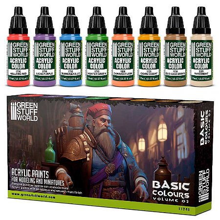 Conjunto Tintas Acrílicas BASIC COLORS 2 - Green Stuff World (Box x8 17ml)