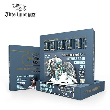 Conjunto Tintas Acrílicas INTENSE COLD COLORS - AK Interactive/Abteilung 502 (Box x6 20ml)