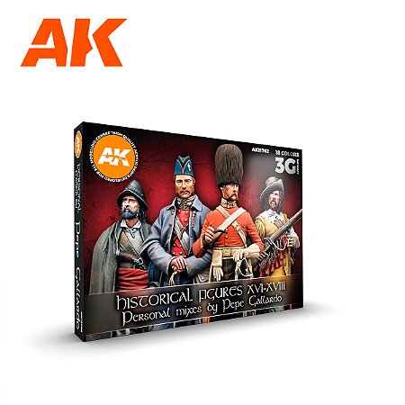Conjunto Tintas Acrílicas SIGNATURE SET PEPE GALLARDO: FIGURAS HISTÓRICAS - AK Interactive (Box x18 17ml)