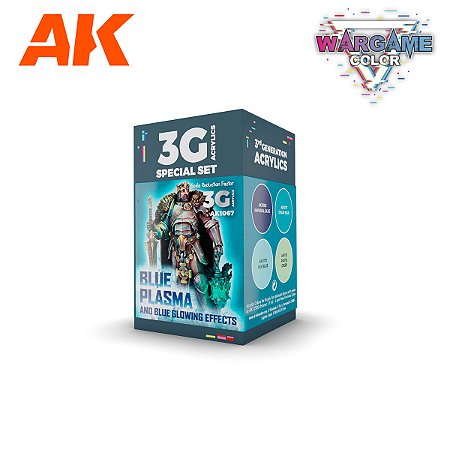 Conjunto Tintas Acrílicas Wargame Color BLUE PLASMA AND GLOWING EFFECTS - AK Interactive (Box x4 17ml)