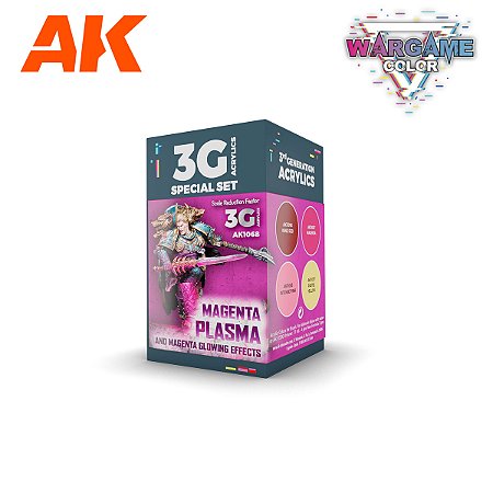 Conjunto Tintas Acrílicas Wargame Color MAGENTA PLASMA AND GLOWING EFFECTS - AK Interactive (Box x4 17ml)