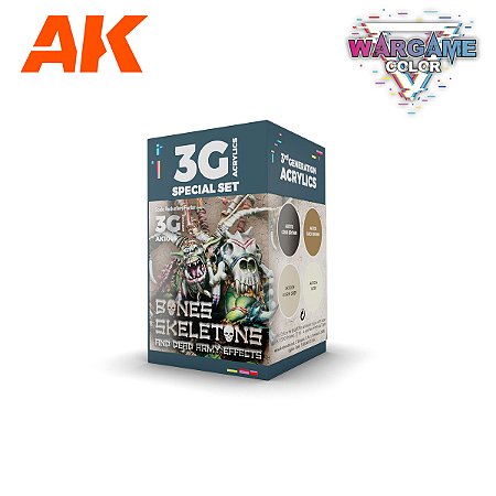 Conjunto Tintas Acrílicas Wargame Color BONES AND SKELETONS - AK Interactive (Box x4 17ml)