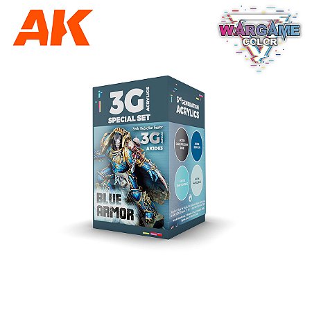 Conjunto Tintas Acrílicas Wargame Color BLUE ARMOR - AK Interactive (Box x4 17ml)