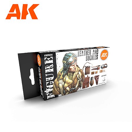 Conjunto Tintas Acrílicas LEATHER AND BUCKLES - AK Interactive (Box x6 17ml)