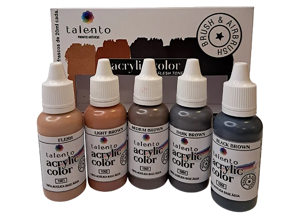 Conjunto Tintas Acrílicas DARK FLESH TONES - Talento (Box x5 20ml)