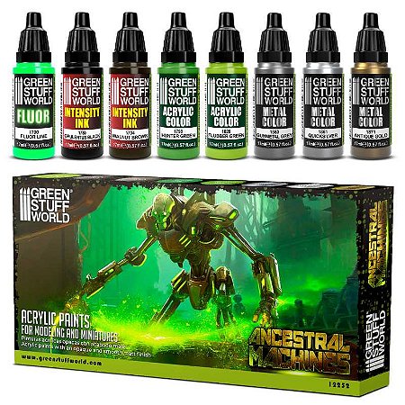 Conjunto Tintas Acrílicas ANCESTRAL MACHINES - Green Stuff World (Box x8 17ml)