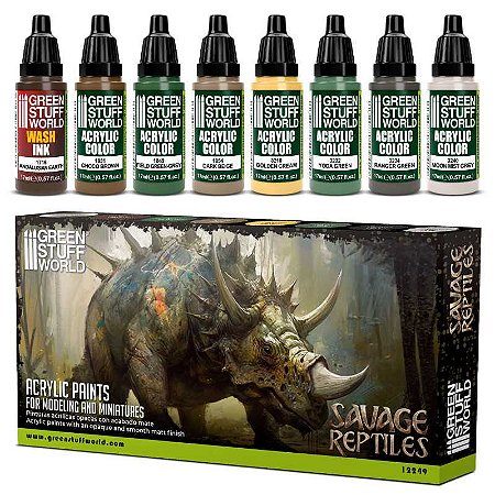 Conjunto Tintas Acrílicas SAVAGE REPTILES - Green Stuff World (Box x8 17ml)