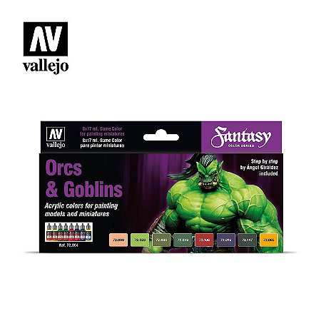 Conjunto de tintas Acrílica Vallejo Game Color - Orcs & Goblins: Fantasy 8x potes de 17ml