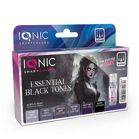 Conjunto Tintas Acrílicas: ESSENTIAL BLACK TONES - IONIC Smart Colors (6x 20ml)