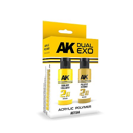 Conjunto Tintas Acrílicas Dual Exo - SOLAR YELLOW & PLUTO STONE - AK Interactive (Box x2 60ml)