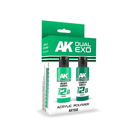 Conjunto Tintas Acrílicas Dual Exo - ALIEN GREEN & VIRIDIAN GREEN - AK Interactive (Box x2 60ml)