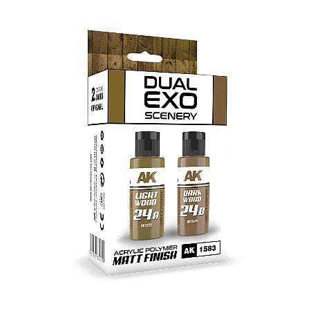 Conjunto Tintas Acrílicas Dual Exo - LIGHT WOOD & DARK WOOD - AK Interactive (Box x2 60ml)