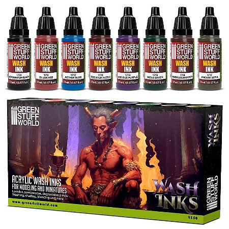 Conjunto Acrílico WASHES INKS - Green Stuff World (Box x8 17ml)
