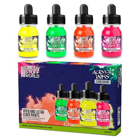 Conjunto Inks Acrílicas FLUOR - Green Stuff World (Box x4 30ml)