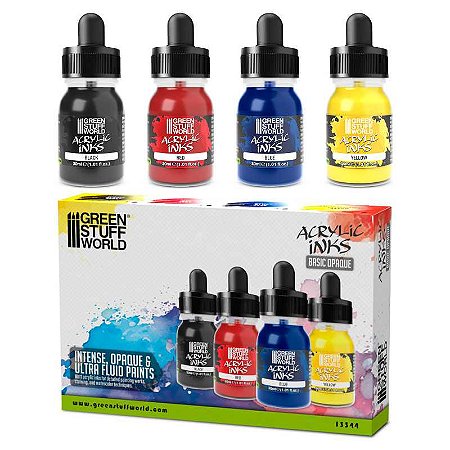 Conjunto Inks Acrílicas BASIC OPAQUE - Green Stuff World (Box x4 30ml)