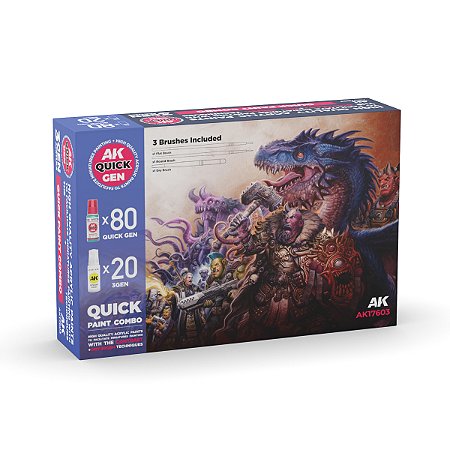 Conjunto Tintas Acrílicas Quick Gen 100 cores - AK Interactive (Box x80 18ml + x20 17ml + 3 pincéis)