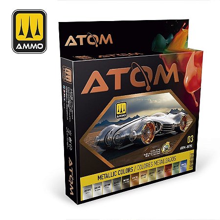 Conjunto Tintas Metálicas ATOM - METALLIC COLORS - AMMO (Box x12 20ml)