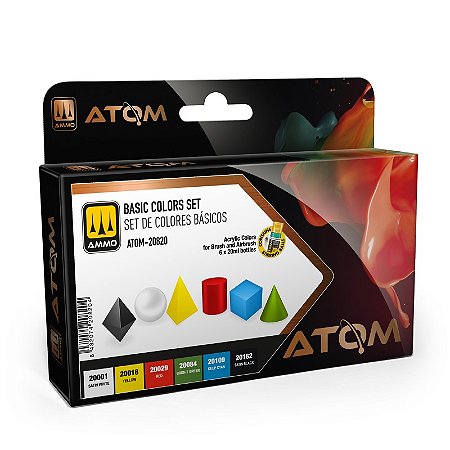Conjunto Tintas Acrílicas ATOM - BASIC COLORS - AMMO (Box x6 20ml)