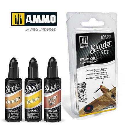 Conjunto Tintas Acrílicas SHADER Fosco - WARM COLORS - AMMO (3 potes de 10ml)