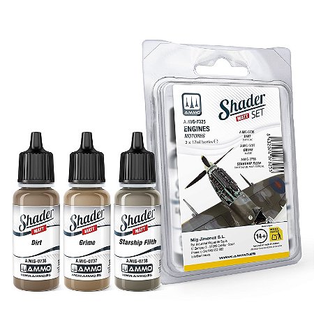 Conjunto Tintas Acrílicas SHADER Fosco - MOTORS & Engines - AMMO (3 potes de 17ml)
