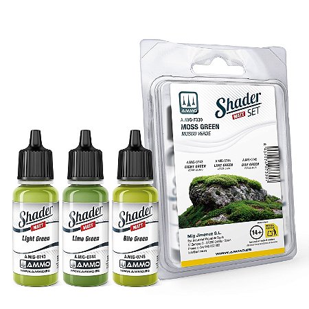 Conjunto Tintas Acrílicas SHADER Fosco - MOSS GREEN - AMMO (3 potes de 17ml)