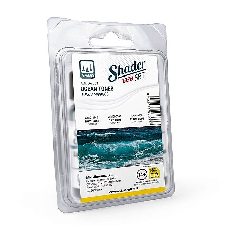 Conjunto Tintas Acrílicas SHADER Fosco - OCEAN TONES - AMMO (3 potes de 10ml)