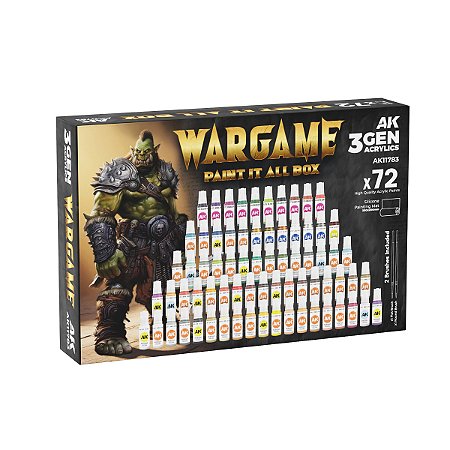 Conjunto Tintas Acrílicas 3GEN WARGAME - AK Interactive (Box x72 17ml + 2 pincéis + tapete silicone)