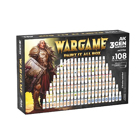 Conjunto Tintas Acrílicas 3GEN WARGAME - AK Interactive (Box x108 17ml + 2 pincéis + tapete silicone)