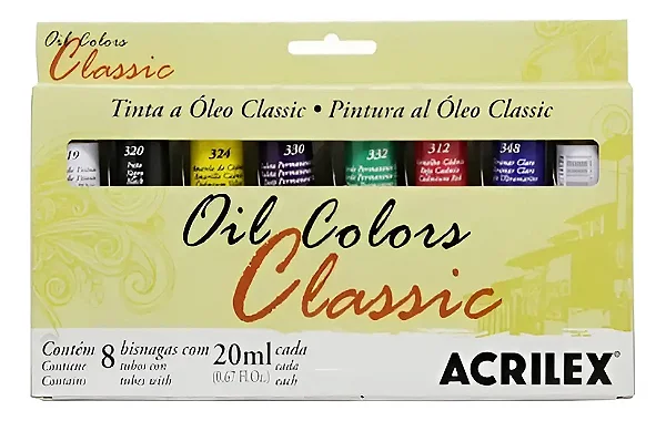 Conjunto Tintas Óleo OIL COLORS CLASSIC - Acrilex (Box x8 20ml)