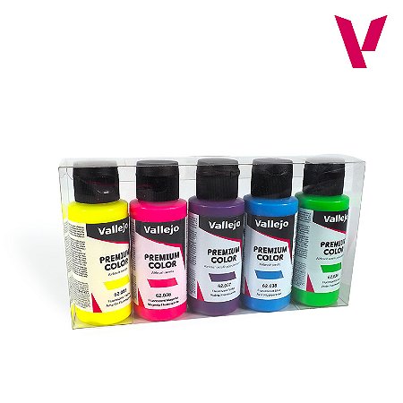 Conjunto Tintas Acrílicas Premium FLUO COLOR - Vallejo (5x60ml)