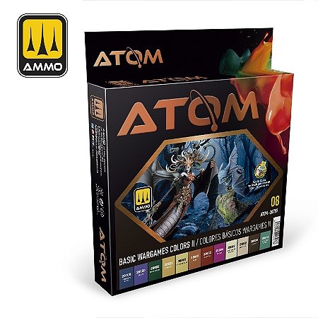 Conjunto Tintas Acrílicas ATOM - BASIC WARGAMES COLORS II - AMMO (Box x12 20ml)