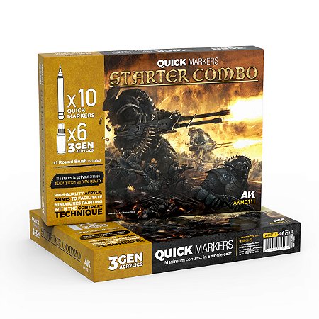Conjunto Acrílico Quick Markers e 3GEN STARTER COMBO - AK Interective (10 cores, 6 tintas e 1 pincel)