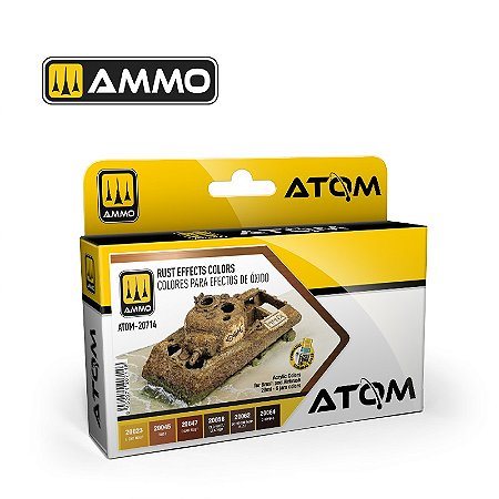 Conjunto Tintas Acrílicas ATOM - RUST EFFECTS COLORS - AMMO (Box x6 20ml)