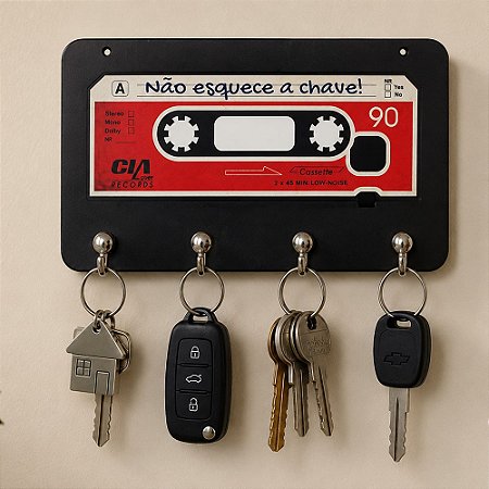 Porta Chaves Fita Cassete K7 Nostalgia Música Anos 80 Decoração