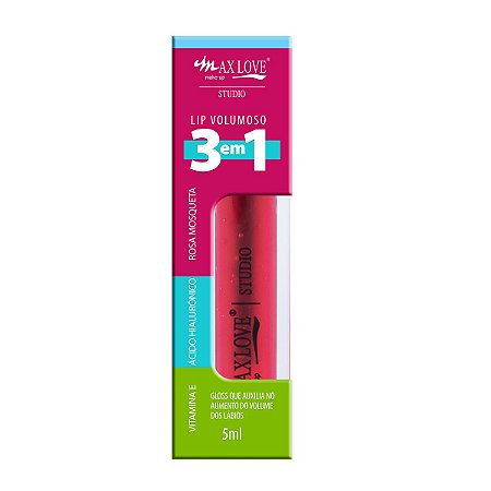 Gloss Lip Volumoso Max Love Make Up 3 em 1 Translúcido (301) 5ml