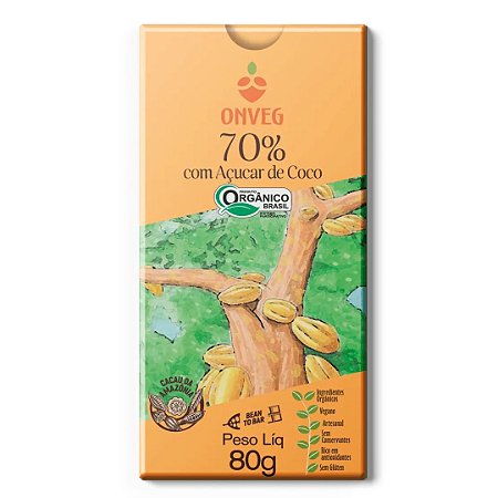 CHOCOLATE 70% CACAU C/ AÇUCAR DE COCO 80g ONVEG