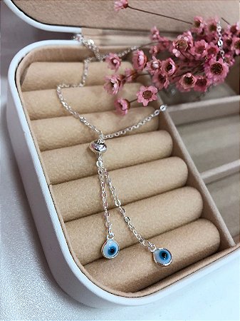 COLAR CADEADINHO FININHO 70CM AJUSTÁVEL COM OLHO GREGO