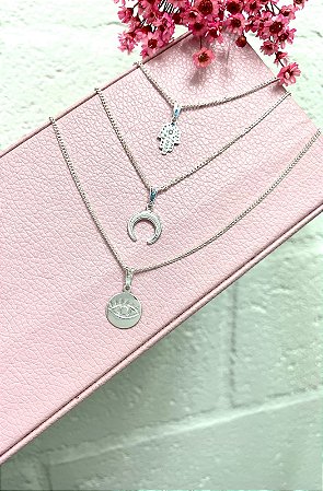 COLAR DA SORTE TRIPLO COM CHIFRE ITALIANO