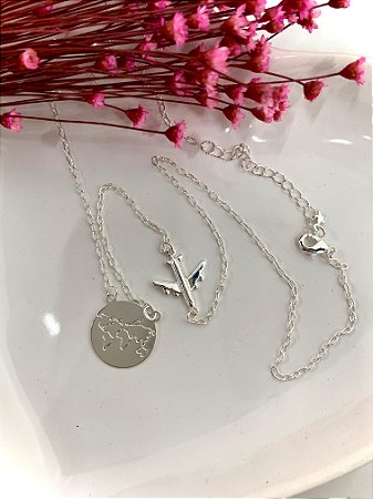 COLAR 45CM CADEADINHO MUNDO E AVIÃO