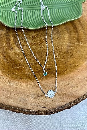 COLAR DUPLO MARGARIDA COM PEDRA 40CM E 45CM