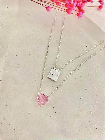 ESCAPULÁRIO 60CM CORAÇÃO 10MM VERDE TURMALINA E PLACA CORAÇÃO VAZADO