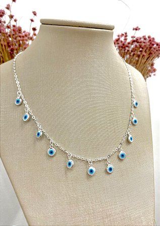 COLAR 40CM CADEADINHO FININHO COM PINGENTES OLHO GREGO