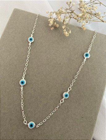 COLAR VENEZIANA 50CM CADEADINHO FININHO COM 6 OLHO GREGO