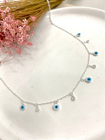 COLAR OLHO GREGO COM ZIRCÔNIAS 30CM+10CM EXTENSOR